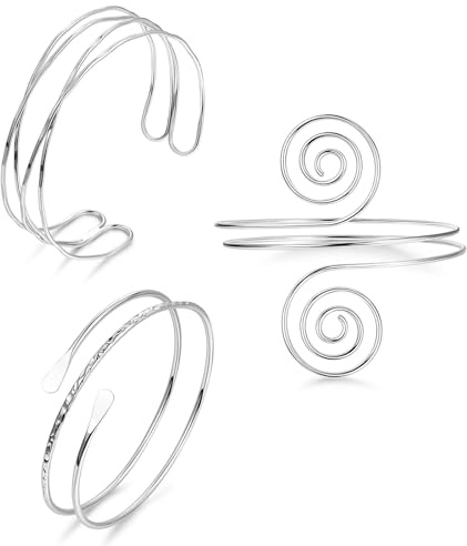 Oberarmreif Silber Set Oberarmreif Armreif con 3 Bracciali Argento, Regolabili e Minimalisti, Bracciale Boho Argento 925 Donna, Bracciale Avvolgente Donna (Stile 7)