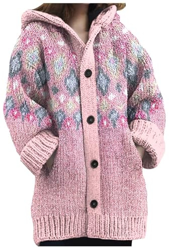 Mfhmom Gilet Femme Long Chaud Oversize Cardigan Hiver Automne Tricoté Knit Épaisse Pull Chic Décontracté Grandes Tailles avec Capuche Sweater Noël Mode Cocooning Imprimé 3D