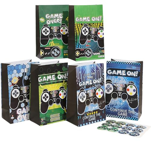 Bikasun 12 Stück Videospiel Partytüten, Spiel Geschenktasche für Kindergeburtstag, Gaming Geschenktüten Gunst Taschen Süßigkeit, Spiel Mottoparty Dekorationen