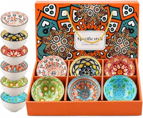 Topsky 6-Piece Ceramic Bowl Set with Gift Box, Stackable, Dishwasher Safe