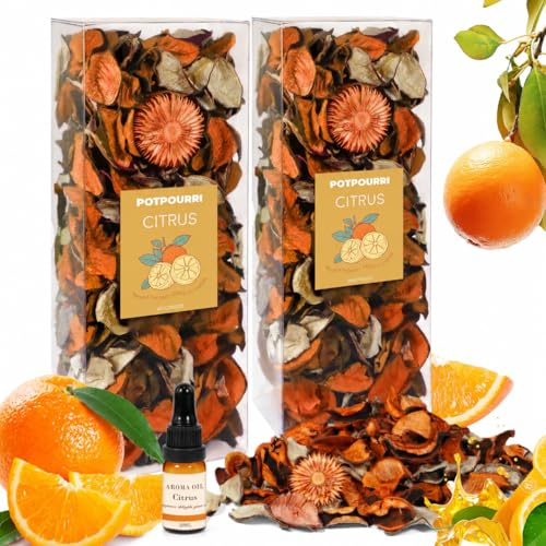 Scent-Hi Natural Citrus Scented Pot Pourri with 10ml Essential Oil | 240g Zesty Dried Flower Scent Mix, 2 Pack Long-Lasting Bowl Fillers for Home Fragrance, Bathroom, Kitchen Decor