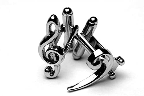 Boutons de Manchette Clé de Sol et Clef de Basse en Métal Argenté avec Boîte-Cadeau