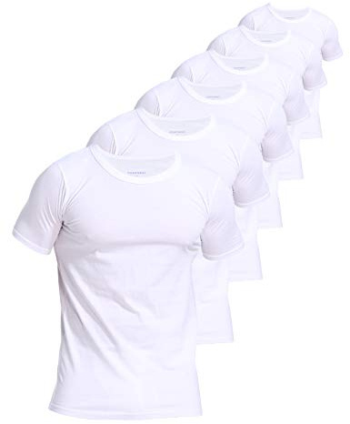 Comfneat Men's 6-Pack Invisible Enlarged Collar Undershirts 100% Cotton Comfy Crew Neck T-Shirts (White 6-Pack, XX-Large)