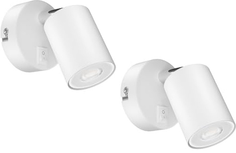 ledscom.de 2x väggspot WAIKA, enkelflammig, med strömbrytare, GU10, vit matt, inkl. 535lm LED GU10-lampa, vit