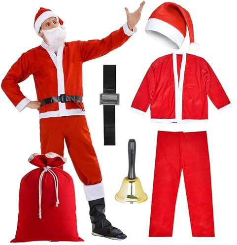 8 in 1 Nikolauskostüm - Einheitsgröße - Weihnachtsmannkostüm - Santa Costume - für Weihnachten - Kostüm für Nikolaus - Weihnachtsmann - Santa Claus - Herren/Erwachsene (Mengenauswahl)