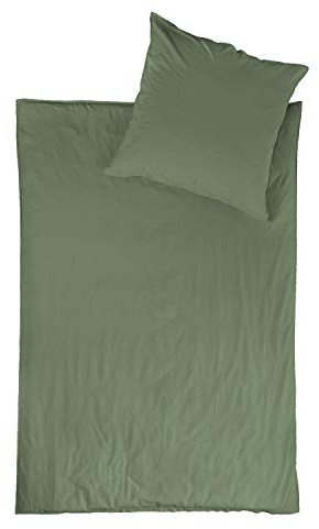 jilda-tex Bio-Bettwäsche Stone-Washed Lissabon 100% Bio-Baumwolle Knitterlook Stehsaum Uni Made in Green (Salbeigrün, 135 x 200 cm)