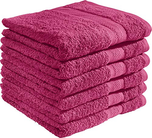 REDBEST Handtuchset, Frottierset 6er-Pack Chicago Fuchsia Größe 50x100 cm - saugstark, strapazierfähig, ideal für Reisen, Sport (weitere Farben)