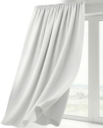 BEAUTEX Verdunkelungsgardine mit Kräuselband U-Band, Blackout Vorhang Blickdicht und lichtmindernd, Größe und Farbe wählbar (Breite: 140 cm, Höhe: 225 cm, Weiß)