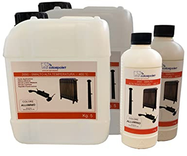 Smalto alta temperatura per ferro e ghisa 400 °C - 5Kg - Per Tubi Lamiera Tubolari Stufe Pinze Freni Marmitte (Grigio Alluminio)
