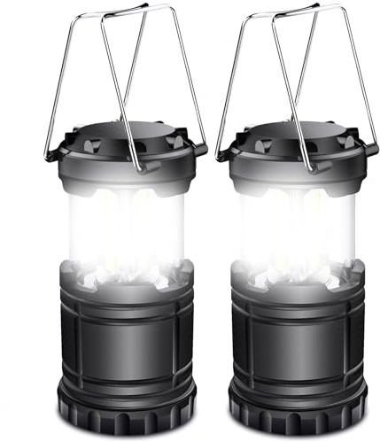 EXTRASTAR Lanterne Camping LED, Lampe Camping portable 350LM avec poignées en métal, pour Tente Camping Randonnée Pêche Cave etc, 2 pièces, Le Noir, (KJ-1286)