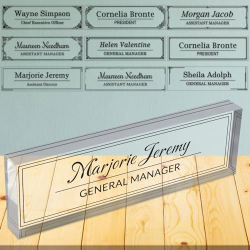 Plaques nominatives pour le bureau Plaque nominative personnalisée pour le bureau Plaque nominative en verre acrylique transparent pour le bureau Décoration de bureau pour femmes hommes, 8 x2.5