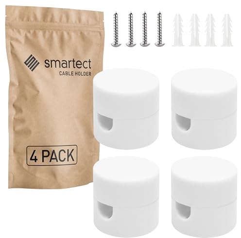 smartect Decentratore da Parete e Soffitto per Cavi [4 Pezzi, Bianco, Ø20x18 mm] Gancio da soffitto con viti e tasselli, Supporto in superficie per il tuo progetto fai-da-te