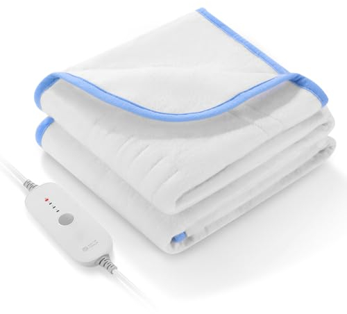 Cubrecolchón Calefactor Eléctrico con 4 Niveles de Calor, Calentamiento Rápido, Apagado Automático después de 10 Horas, Lavable a Máquina, Protección contra Sobrecalentamiento y 150 x 80 cm