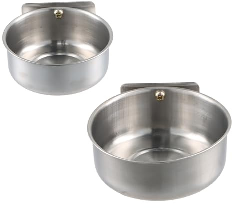 suchkawe 2 Pieces Bird Feeding Dish Cups, Stainless Steel Parrot Food Water Bowls Animal Cage Water Food Bowl with Clamp Cage Hanging Food Bowl for Pet Dogs Parrots