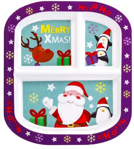 Zawadi Global Christmas Xmas 3 Section Reusable Childrens Kids Toddlers Divided Breakfast Lunch Dinner Plate