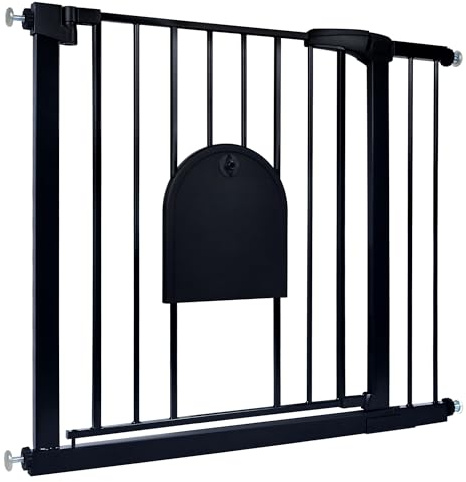 Aufun cancelletto per scale, cancelletto di sicurezza per bambini senza foratura, per 85-95 cm chiusura automatica, cancello in metallo, cancelletto di sicurezza per cani con gattaiola (nero)