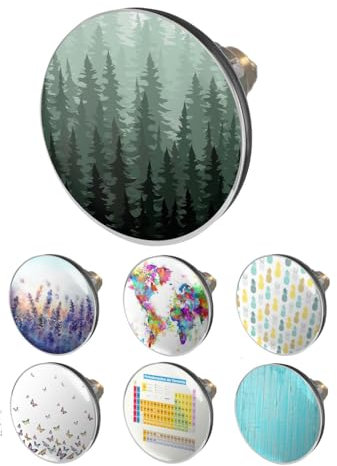 arteneur® - Pop Up Waschbeckenstöpsel mit Motiv Tannenwald | Abflusssieb | Doppel Dichtung | Universal Abflussstöpsel 34mm – 41mm | Pop Up Ventil Waschbecken Stöpsel