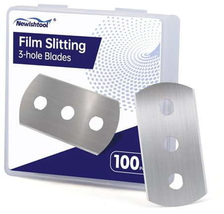 NEWISHTOOL 3-Hole Blades Film Slitting Blade 100 Pcs Replacement Blades | Back Paper Slitter Vinyl Cutter Safety Knife 3 Hole Blade Round Corner Razor Blades Double Edged Rounded 3-Hole Razor Blades