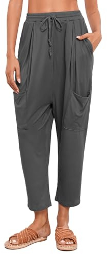Famulily Ladies Oversized Harem Trousers Drawstring Stretchy Cropped Trousers Casual Pants with Pockets S-XXL