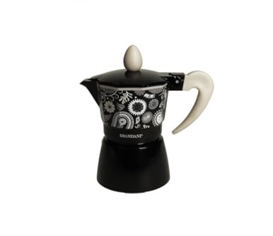 Brandani 52858 - Cafetera Shanti de 1 taza de aluminio negro, 12 x 7 x 13 cm, 1 taza, hornillo de gas, no inducción
