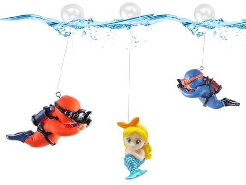 CORJEEJOR 3 Pcs Taucher Fisch Tank Dekorationen Kreative schwimmende Aquarium Zubehör mit Wasser Kugeln und Fisch Linie Home Office Fisch Tank Dekorationen