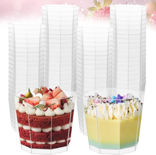 YAYODS 100 stycken dessertglas plast – 160 ml dessertskålar – dessertmugg med skedar – återanvändbar ökenmugg – dessertkoppar för gör-det-själv-desserter, pudding, mousse, is