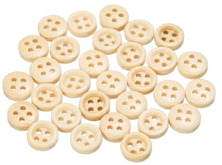 sourcing map 30pcs 16L Wooden Sewing Button 3/8(10mm) 4 Holes Wood Round Craft Replacement Buttons for Clothing DIY Crafts Decoration, Natural Wood