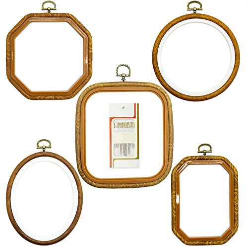 Lot de 5 cadres à broder en plastique pour point de croix - Kit de broderie - Rectangle rond octogonal ovale - Pour bricolage