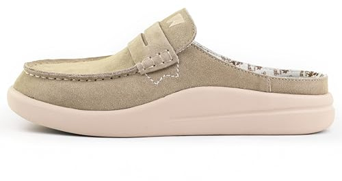 Kickback Frenchy Mocassini Slip‑On da Donna in Pelle Scamosciata – Design Leggero Tipo Mule con Suola Antiscivolo e Plantare Ortopedico Imbottito – Scarpe Estive Smart Casual - Beige, EU 38