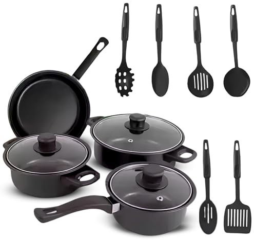 Home Vista Nonstick Pots and Pans Set, Single Serving 13 Piece Kitchen Cookware with Lids, Non Stick Induction Hob Pans Set for Cooking - Dish Washer and Oven Safe Saucepan Fryingpan Utensils