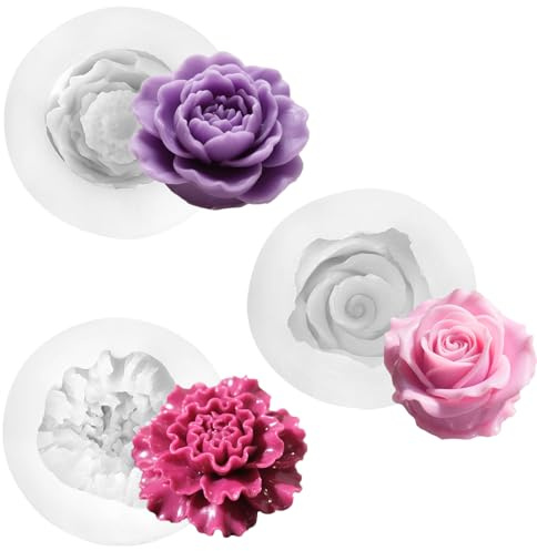 3 Stück Kerzen Silikonformen Kerzenform Blumen 3D Silikonform Kerzen Silikonformen Gießformen Kerzen Gießen Formen für DIY Kerzen, Seifen, Gipsharzhandwerk (Rose Nelken Pfingstrose)