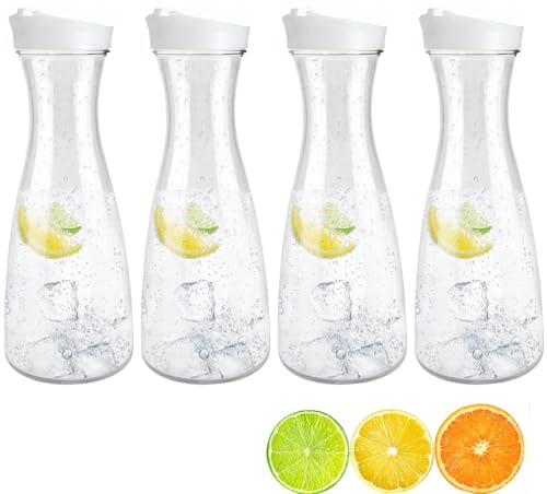 Brocche per Succhi, Caraffe per Acqua con Coperchio in Plastica da 1,5L, Limonata Caraffa per Acqua, Trasparente Succo Bottiglie, Brocche con Coperchio Ribaltabile, per Bar, Ristorante