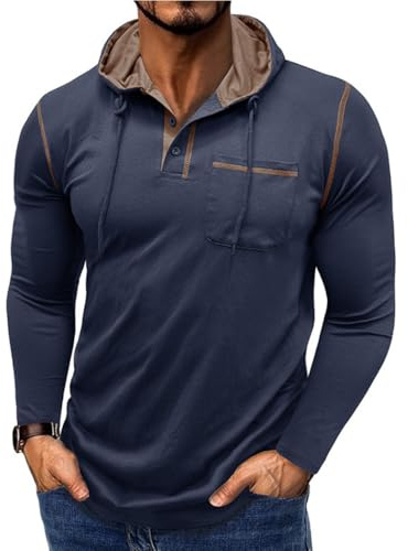 RQPYQF Maglietta da Uomo Manica Lunghe con Cappuccio Casuale Tee Shirt Leggera Top vestibilità Regolare CS82 (Blu Reale, XXL)