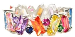 MIYUEFAN Bague pour Femme Plaqué Or 18 Carats - Bague Élégante en Zircon Cubique Multicolore avec Pierres Arc-en-Ciel - Cadeau Brillant pour Toutes les Occasions