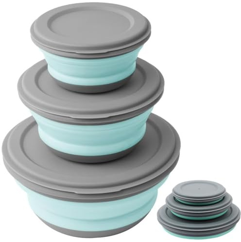 sengcengs 3 ciotole pieghevoli con coperchio, ciotola pieghevole da campeggio, accessori da campeggio, tagliatelle, insalata di frutta, yogurt, campeggio, per viaggi, scuola, cucina, ecc