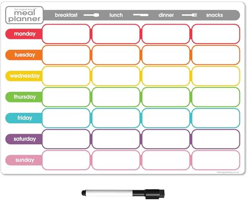 TMS Magnetic Weekly Planner and Dry Wipe Pen, Meal Planner and Shopping List, Fridge Whiteboard for Meal Prep, Notes and Reminders, Daily Plan - Dry Erase Memo Board, Kitchen or Office