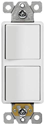 ENERLITES Double Paddle Rocker Decorator Switch, Clamp-Type Back Insert Wiring, Copper Wires Only, Single Pole, Residential/Commercial Grade, 15A 120-277VAC, 62834-W-N, White (New Model)