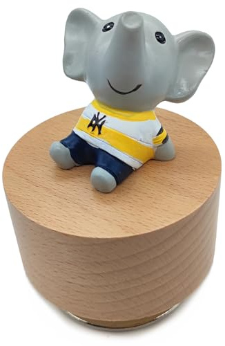 falado Mini caja de música giratoria de madera con bonito adorno de elefante (melodía: You are My Sunshine)