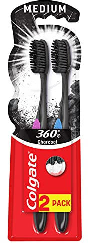 Colgate 360° Black, Medium Toothbrush, 2 Pieces