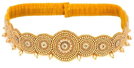 Vama Fashions traditionell Golden Maggam arbete töjbart tyg kamar bälte kamarband midja magkedja för kvinnor, stretchable ( 28-38 INCHES ), Tyg, Ingen ädelsten