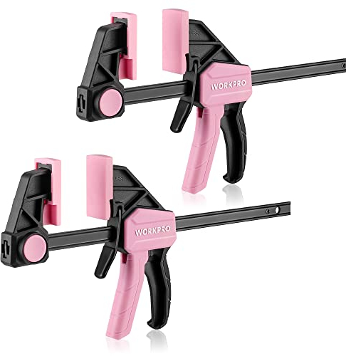 WORKPRO Jeu de Serre-Joints Roses 2 Pièces en Acier et Nylon, Serre-Joints à une Main de la Largeur de Serrage 150mm, Plage d'Etirement 135mm-285mm, Force de Serrage Maximale 68kg