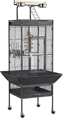 Abician Cage à Oiseaux sur Pied Voliere Oiseaux Interieur Cage pour Perruches à roulettes Grand Cage Oiseaux en Métal 66,5 x 65,6 x 156,5 cm Noir