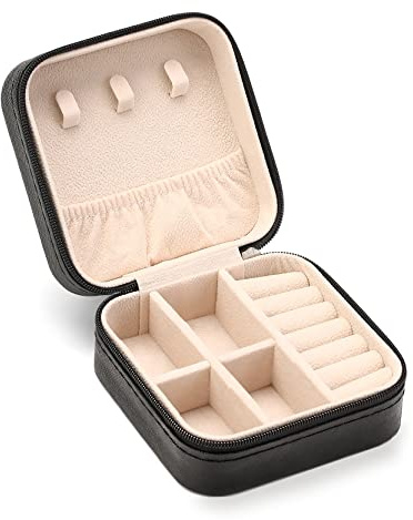 ZPROW Travel Jewelry Case, Mini Portable Jewelry Travel Boxes, Small Jewelry Organizer for Rings, Earrings, Pendants, Watches, Necklaces, Lipsticks Organizer Storage Holder Case (Black)