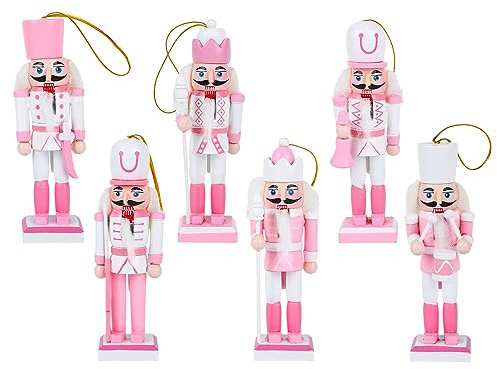 6 Piezas Soldado de Cascanueces de Madera Navideña 12cm Adornos de Cascanueces de Navidad Rosa Tradicionales Figuras de Cascanueces Juguete Títere Adornos Colgantes para Arbol Navidad Mesa Regalos