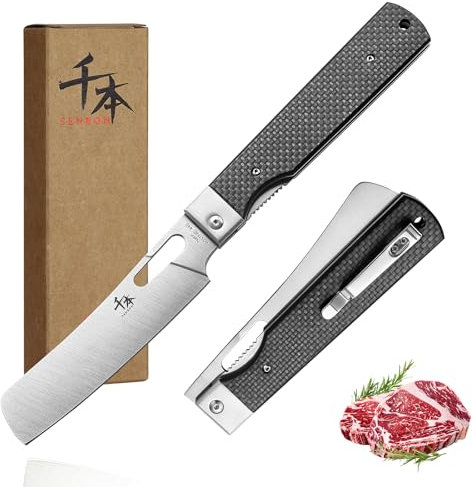 SENBON 440 Geschmiedeter Edelstahl Camping Chef Klinge Scharfe Japanische Faltende Tragbare Reise Obst Messer Kohlefaser Griff Küchenmesser