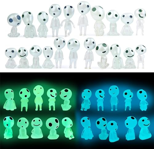 Wekuw Lumineux Arbre Elfes, 20 Pièces Princesse Mononoke Figurine Arbre Elfes Figurines Fantômes Lumineuses Résine Princesse Mononoke Ornement Paysage, pour Les DéCorations de Maison et du Jardin