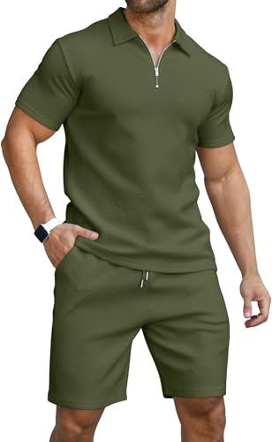 KUYIGO Conjunto de 2 Piezas de Polo y Pantalones Cortos para Hombre, Ropa Deportiva de Verano, Ropa Casual de Moda, Tallas M-3XL, Ejercito Verde, XL