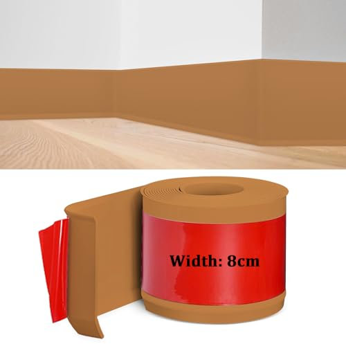PVC Weichsockelleiste Selbstklebend, 10m Sockelleiste Selbstklebend für Küche Bad Wohnzimmer, Übergangsschiene Bodenleisten Selbstklebend, Soft Skirting Board für Dekoration, Breite 8cm (Hellbraun)
