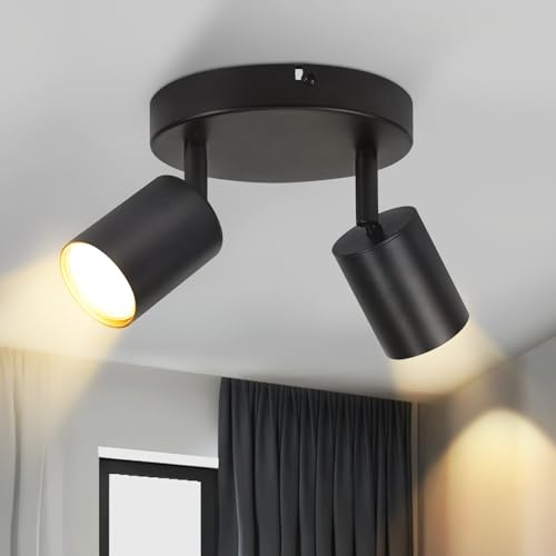 Homefire Taklampa med 2 lågor taklampa vardagsrum: Modern taklampa GU10 rund spotlight svart korridor svängbar spotlight kök interiörspot för sovrum kök utan glödlampa