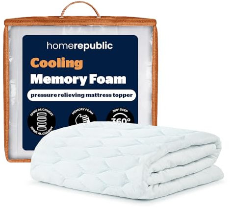 Home Republic Gel Memory Foam Mattress Topper – 4cm Extra Deep | Cooling, Pressure‑Relief & Hypoallergenic | Deep‑Pocket Fit for Mattresses up to 50 cm - Double Bed